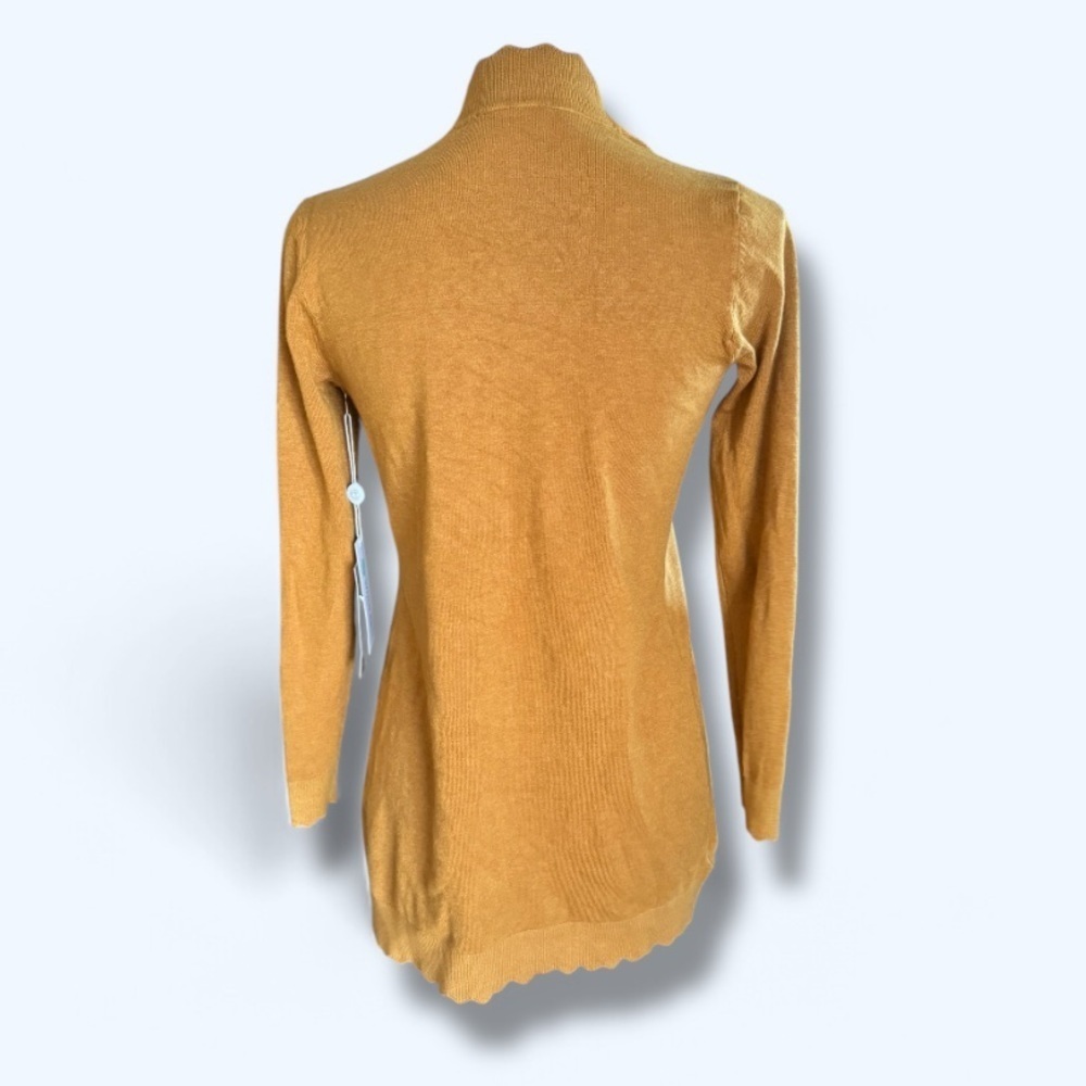 Evolution by Cyrus Scallop Hem Mustard Cardigan Sweater NWT Size XS - Picture 2 of 4